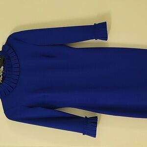 Royal blue crepe dressy dress. Size 4. Fitted. Vent in back hem. Long sleeves.